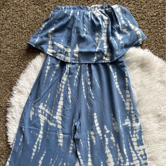 Japna Pants Romper Ruffle Top Wide Leg Blue Womens Size XS - Picture 4 of 6